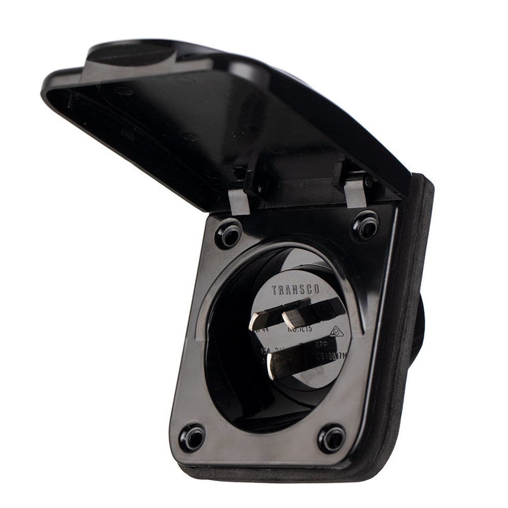 15 AMP POWER INLET BLACK TRANSCO