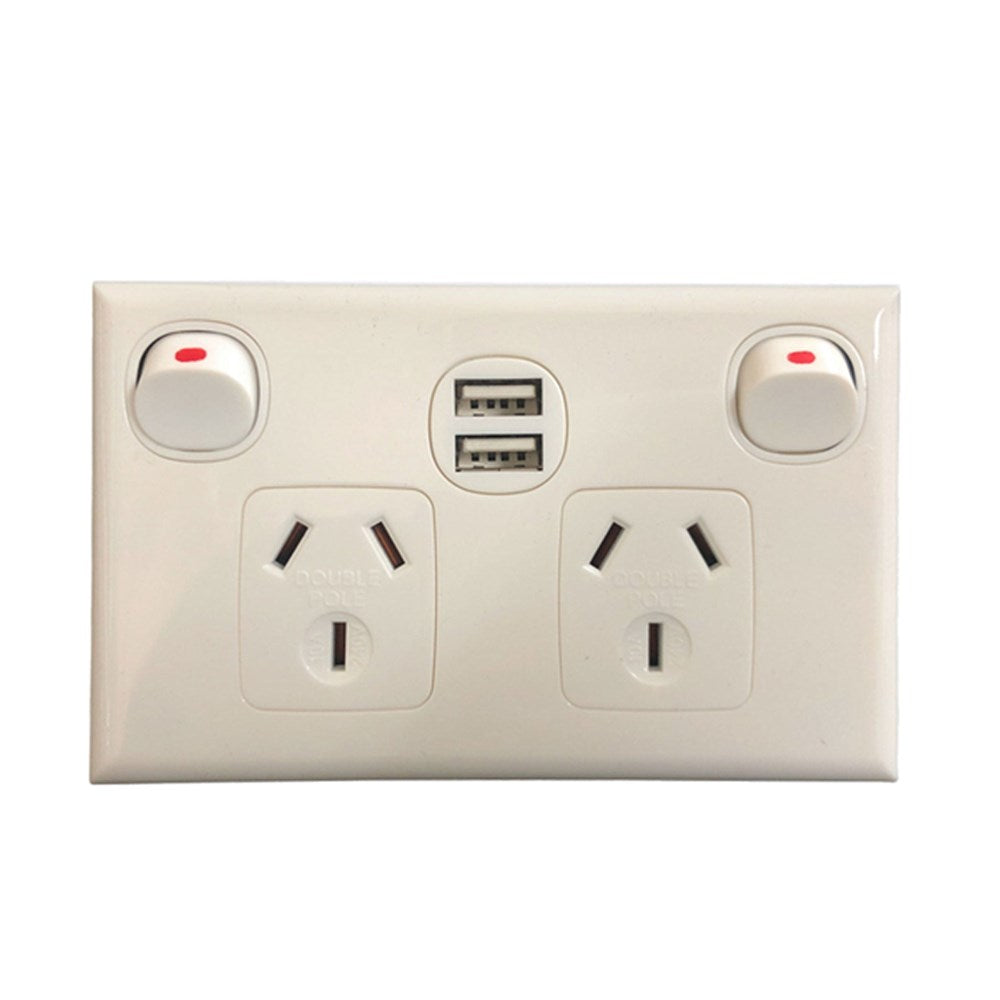 POWER POINT DOUBLE WITH USB-A WHITE DOUBLE POLE TRANSCO