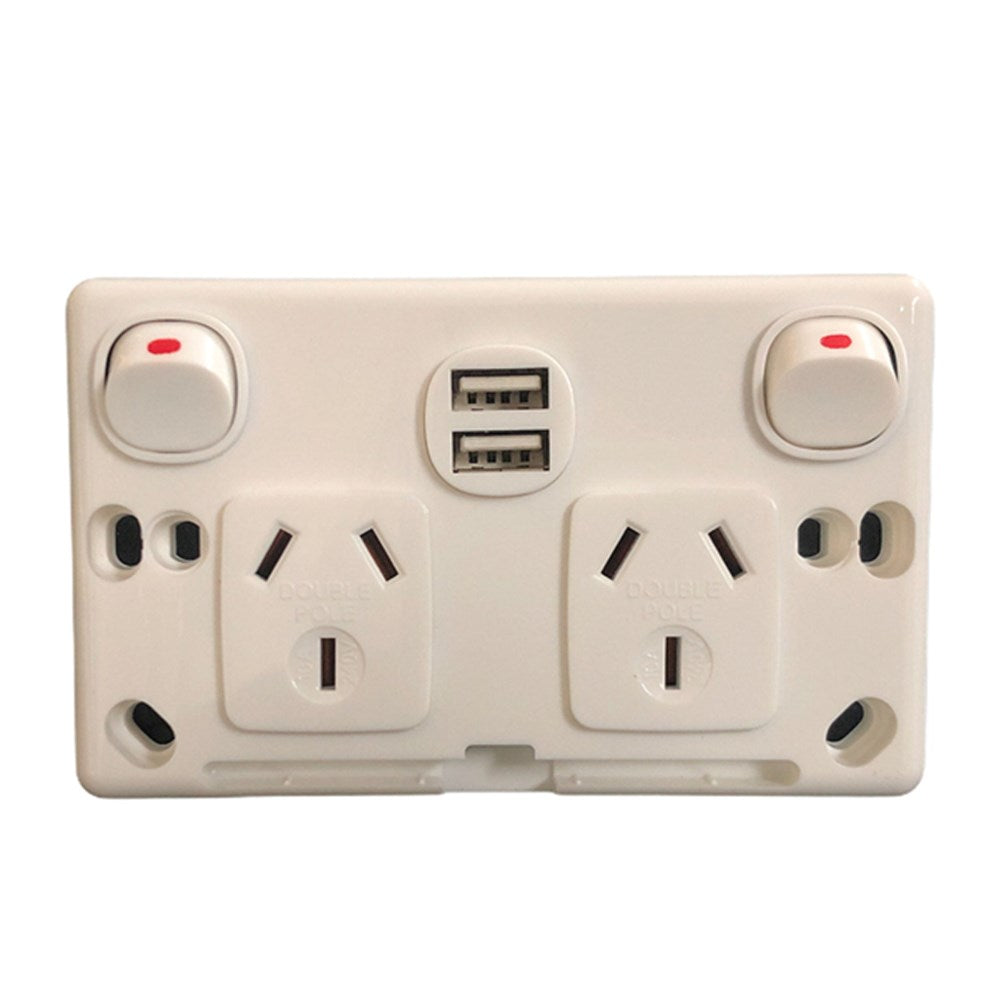 POWER POINT DOUBLE WITH USB-A WHITE DOUBLE POLE TRANSCO