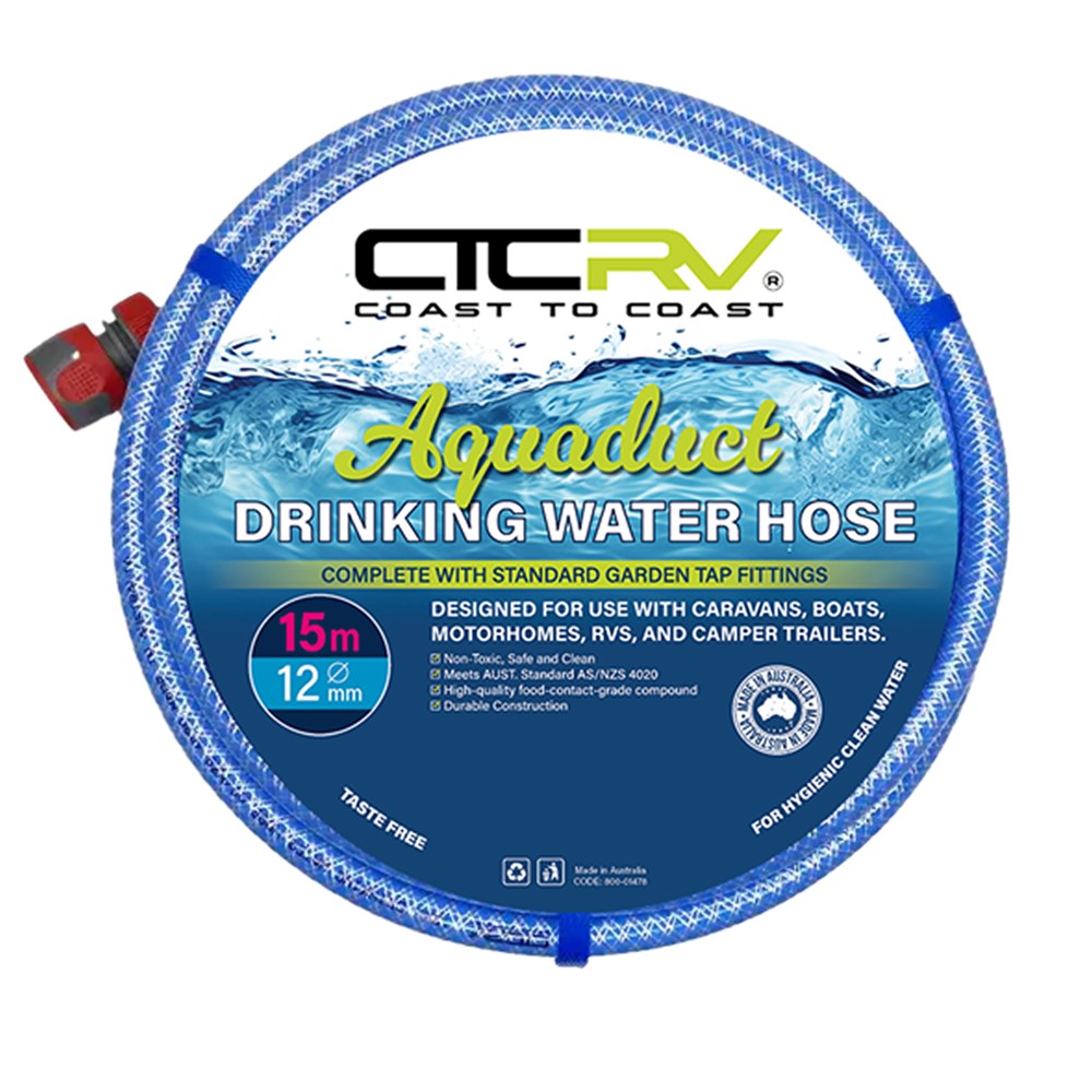 COAST RV AQUADUCT 15M BLUE DRINKING HOSE WITH FITTINGS