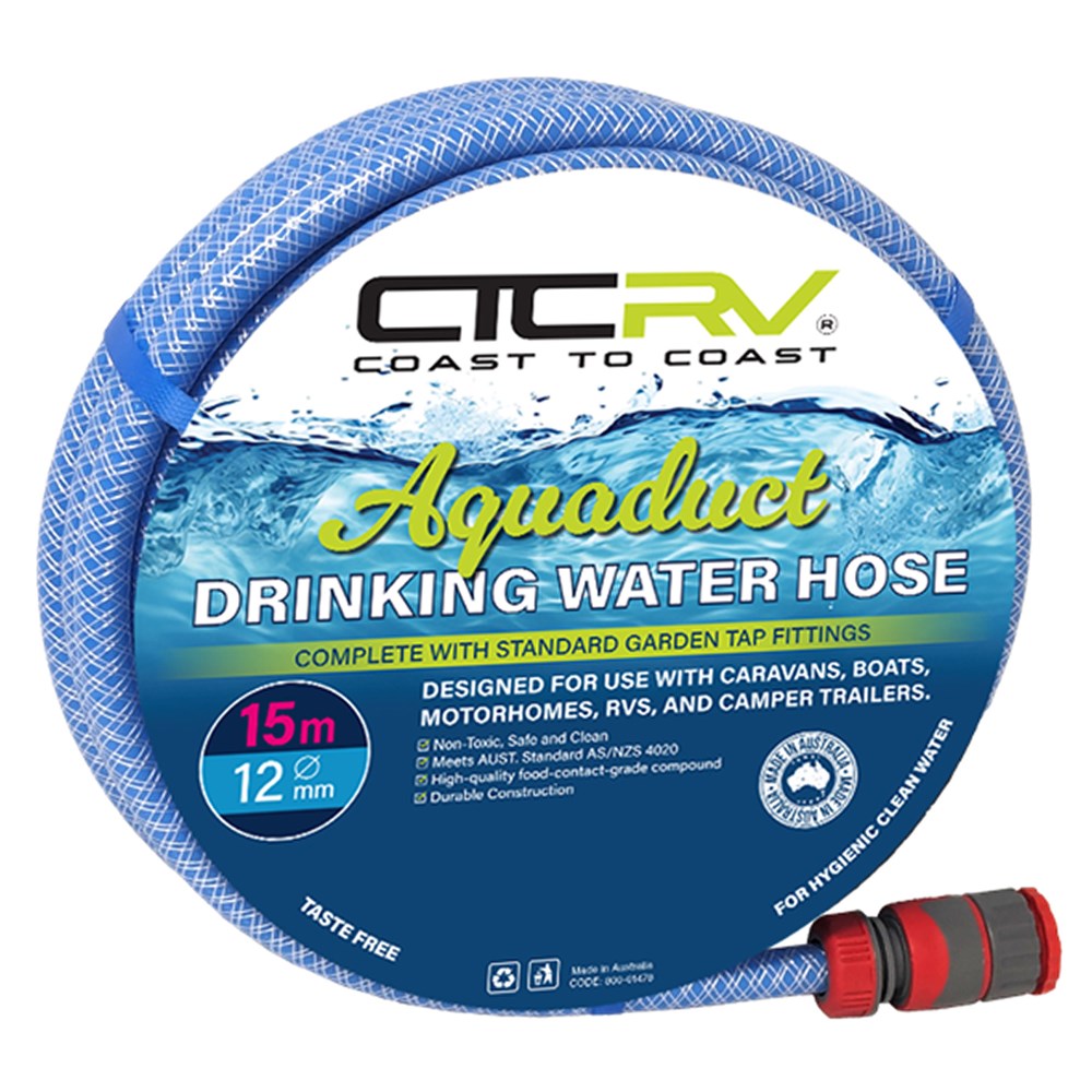 COAST RV AQUADUCT 15M BLUE DRINKING HOSE WITH FITTINGS