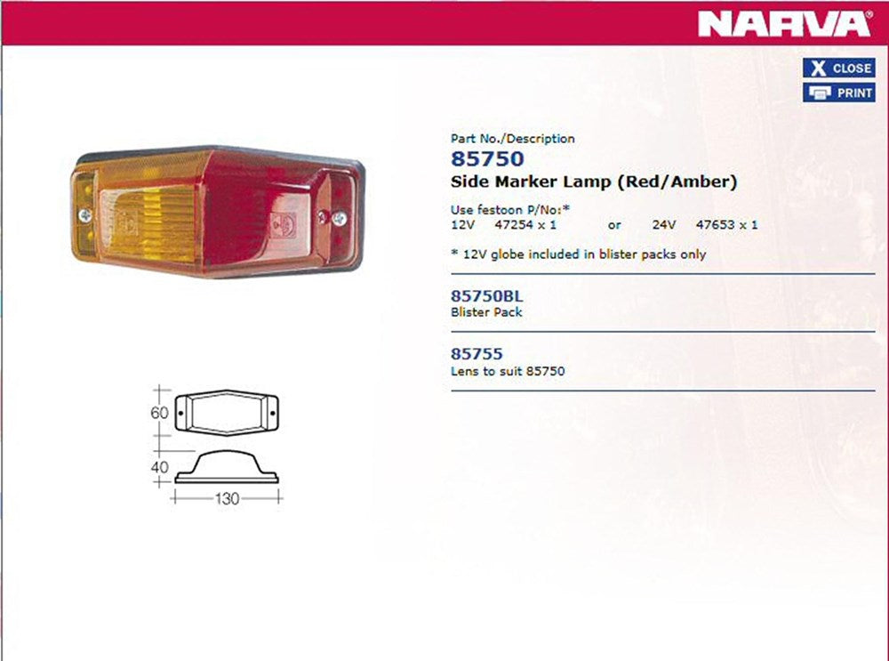 LIGHT - NARVA 85750 SIDE CLEARANCE