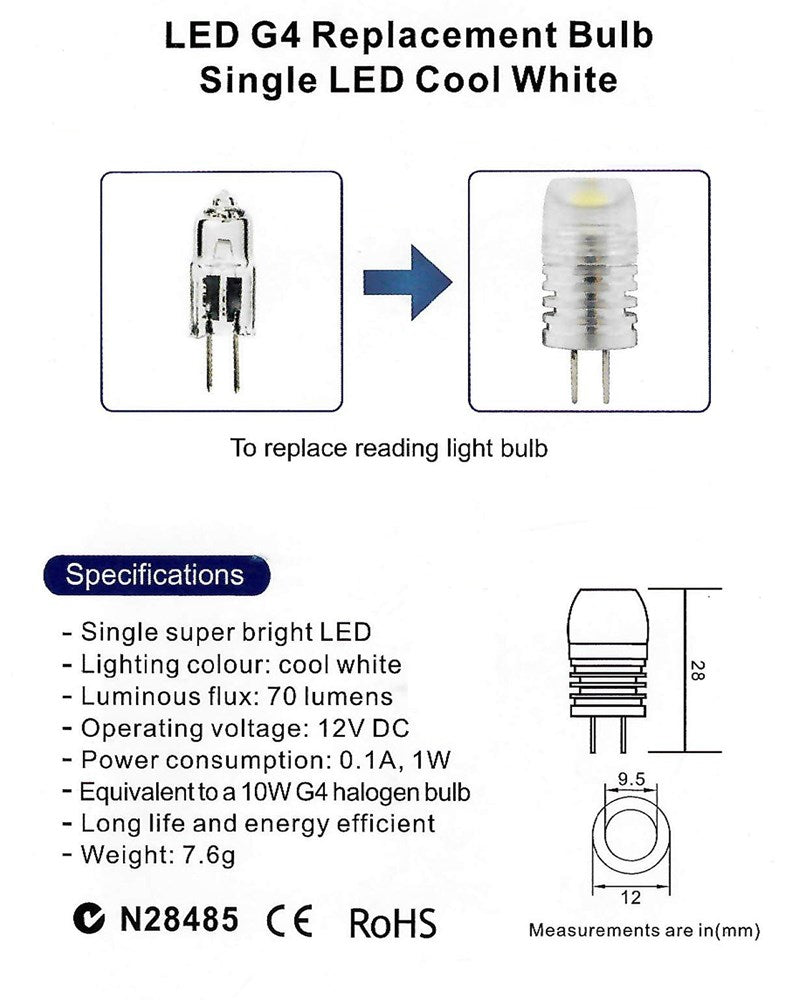 Single Led Replacement LED G4 SINGLE REPLACEMENT BULB 2PIN