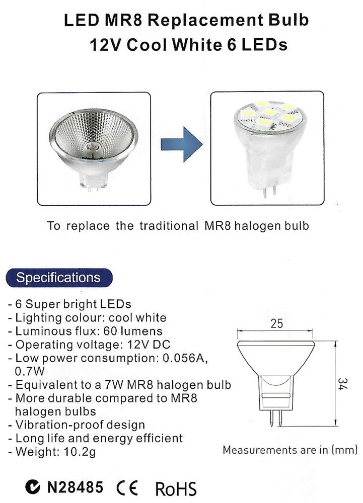 LED MR8 REPLACEMENT BULB COOL WHITE